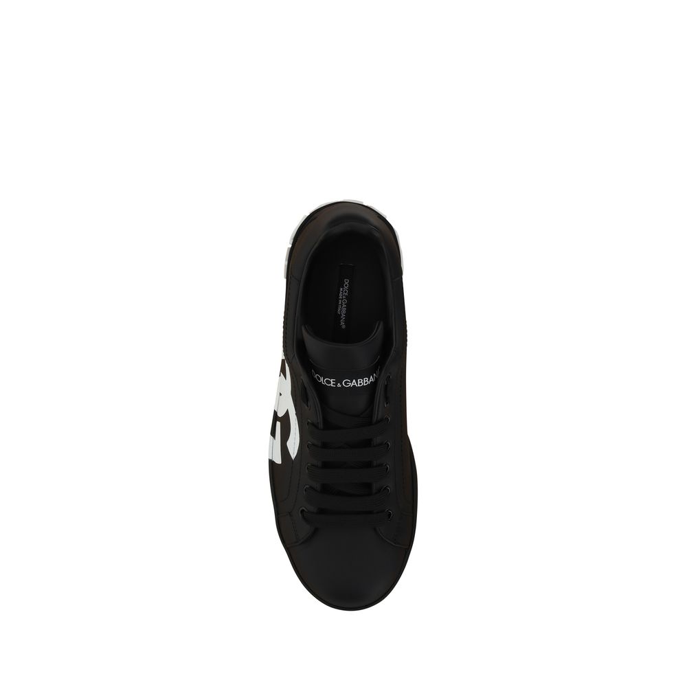 Dolce & Gabbana Black Calf Leather Bos Taurus Low Top Sneakers Dolce & Gabbana