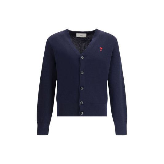 Ami Paris Blue Wool Oves Aries Cardigan Ami Paris
