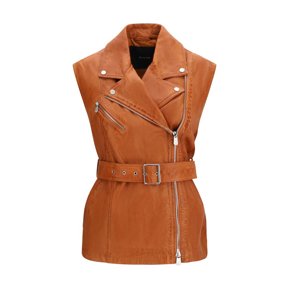 PINKO Brown Goatskin Sleveless Jacket PINKO