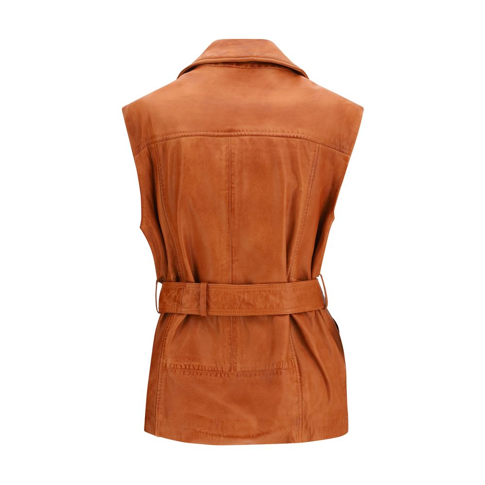 PINKO Brown Goatskin Sleveless Jacket PINKO