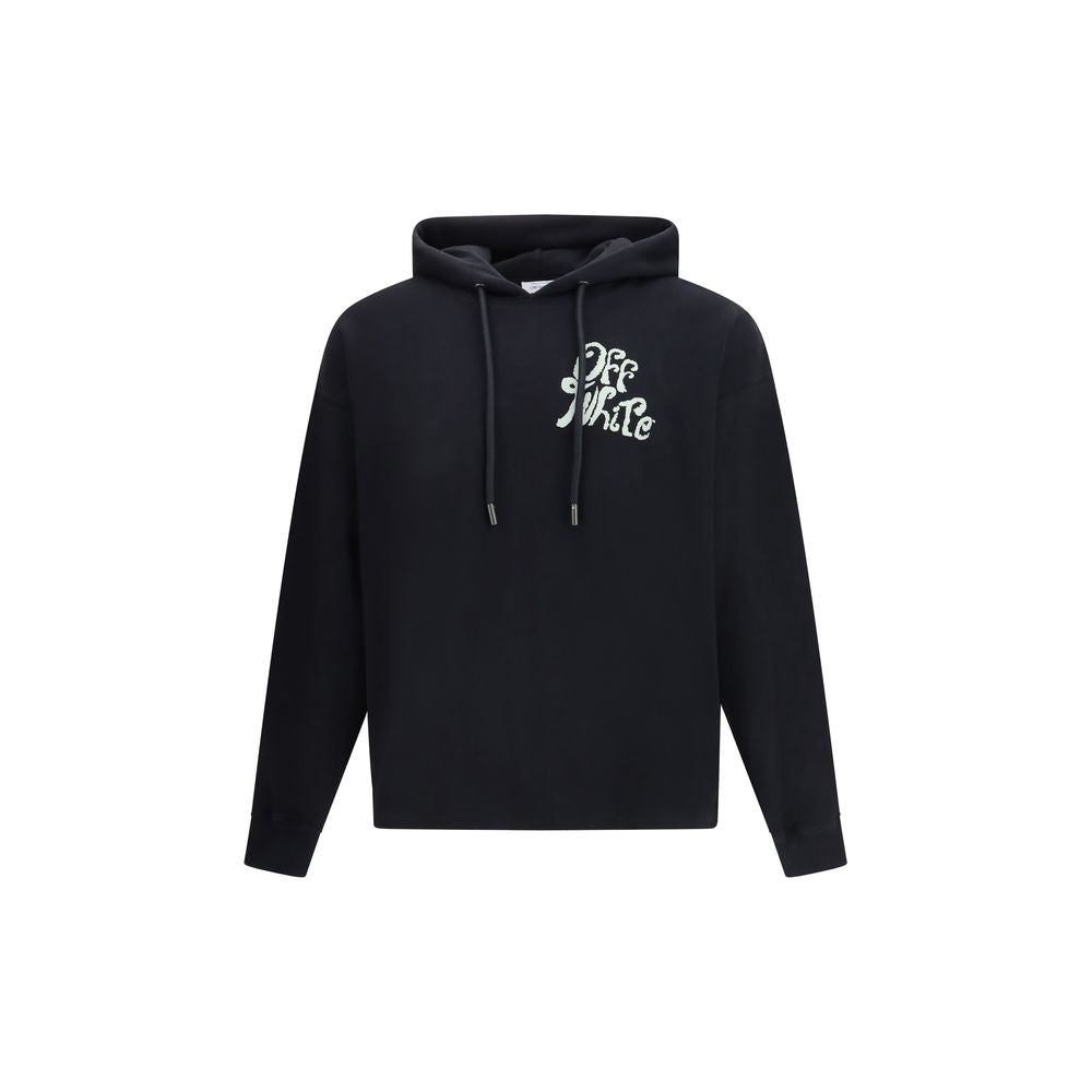 Off-White black cotton sweatshirt with logo detail, featuring a relaxed fit and ribbed cuffs, displayed on a plain background.
