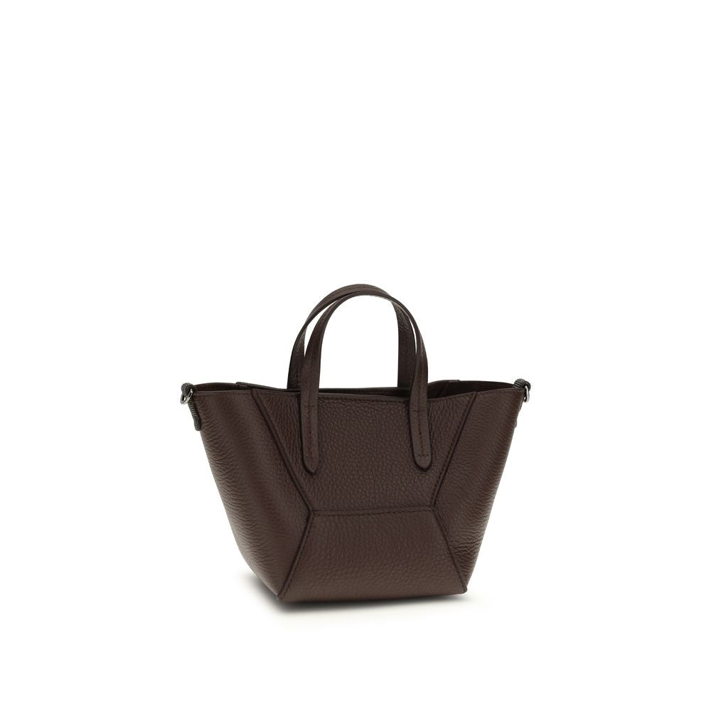 Brunello Cucinelli Bordeaux calf leather Bos Taurus shoulder bag with sleek design and gold-tone hardware.