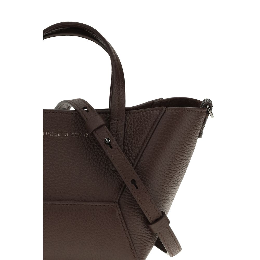 Brunello Cucinelli Bordeaux calf leather Bos Taurus shoulder bag with sleek design and structured shape.