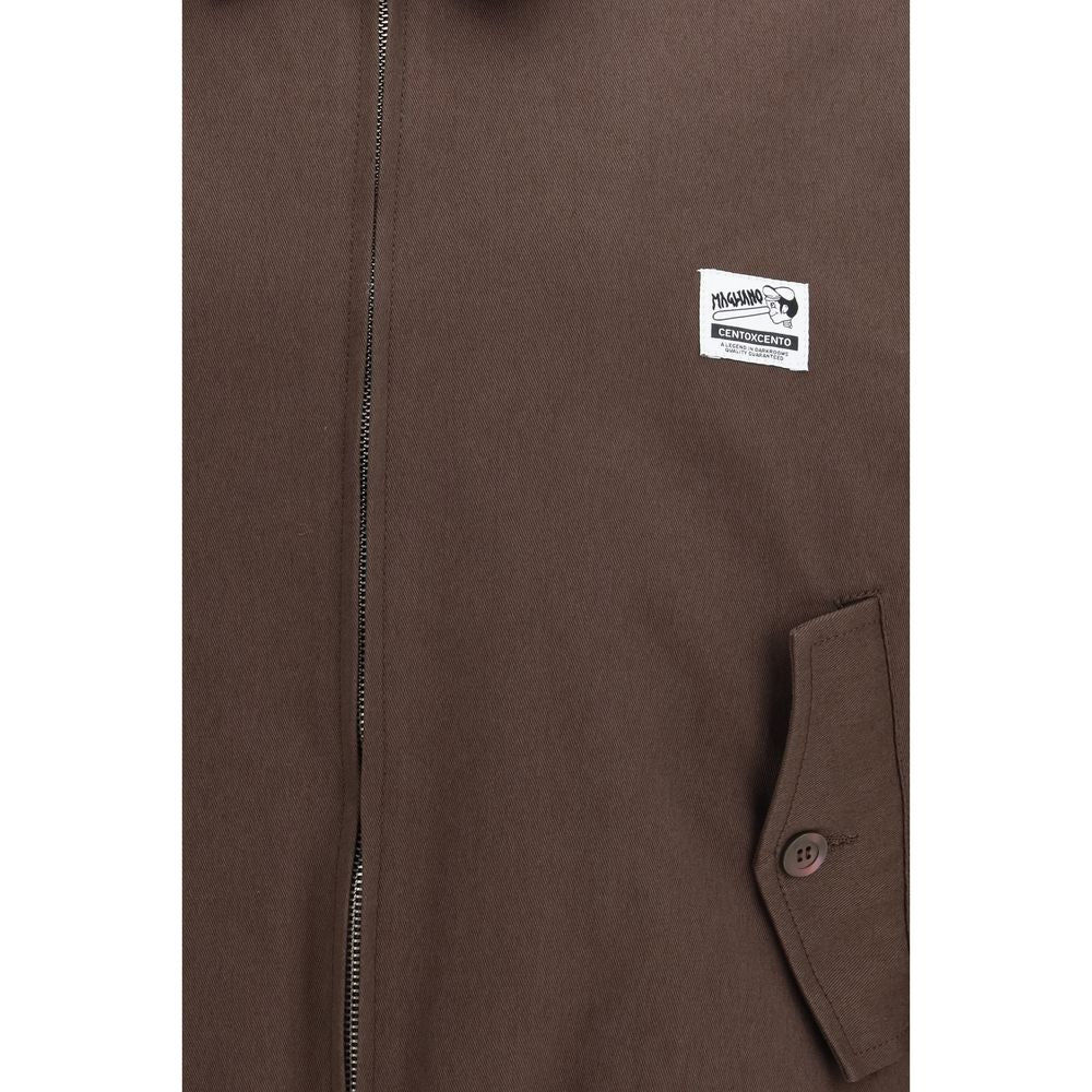 Magliano brown cotton bomber jacket with ribbed cuffs and collar, featuring a classic fit and smooth fabric texture.
