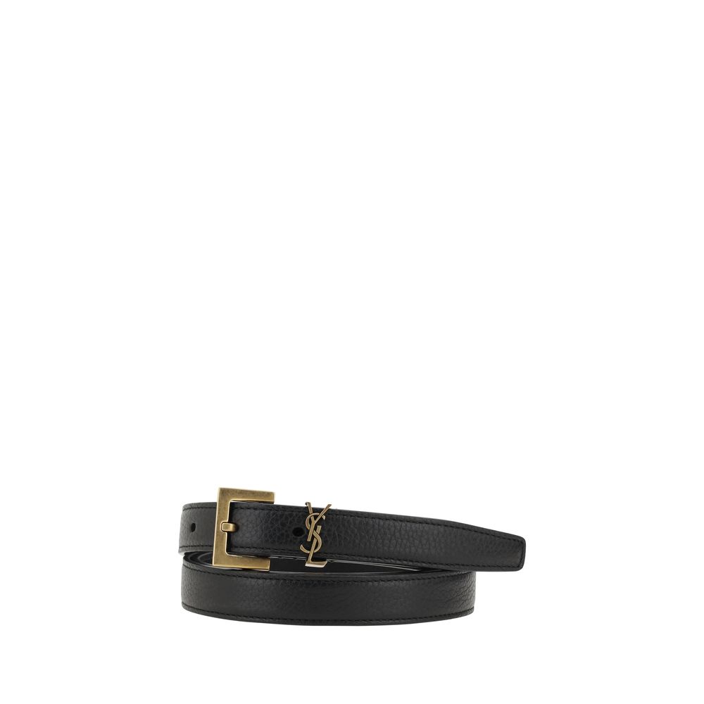 Saint Laurent Black Calf Leather Bos Taurus Regular Belt Saint Laurent