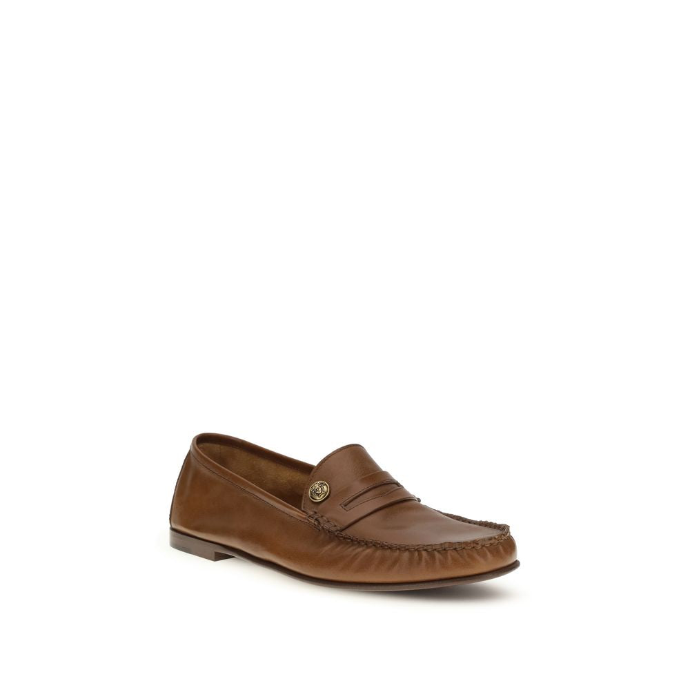 Versace Brown Calf Leather Bos Taurus Slip-On Loafers Versace