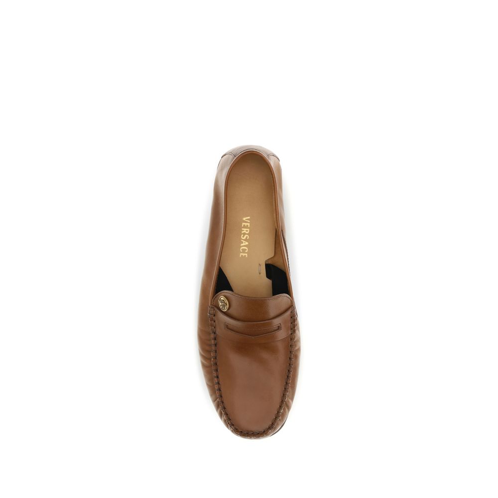 Versace Brown Calf Leather Bos Taurus Slip-On Loafers Versace