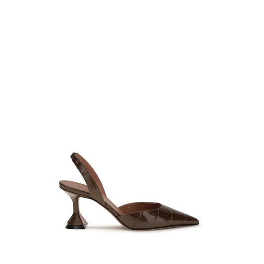 Amina Muaddi Brown Calf Leather Bos Taurus Platform Pumps Amina Muaddi