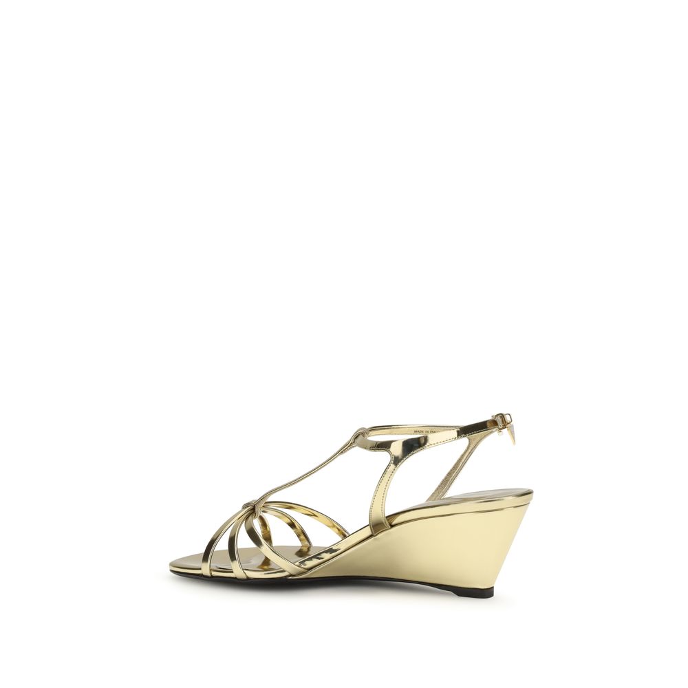 Prada Gold Calf Leather Bos Taurus Wedge Sandals Prada