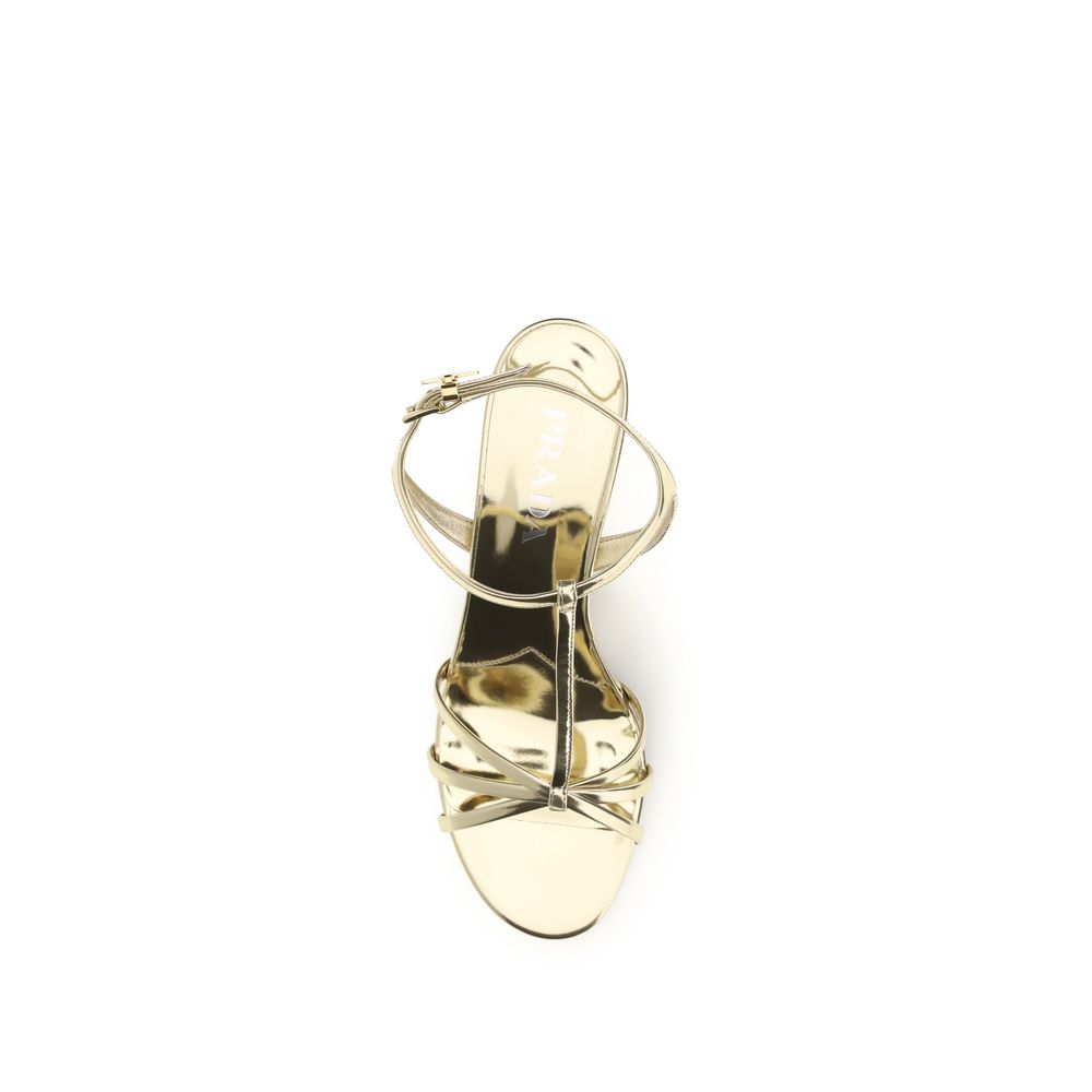 Prada Gold Calf Leather Bos Taurus Wedge Sandals Prada