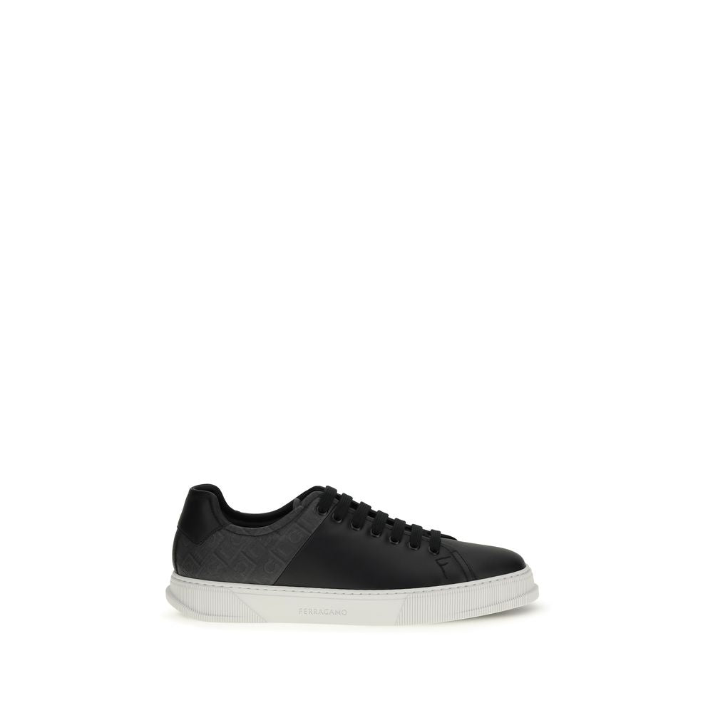 Ferragamo Black Calf Leather Bos Taurus Low Top Sneakers Ferragamo
