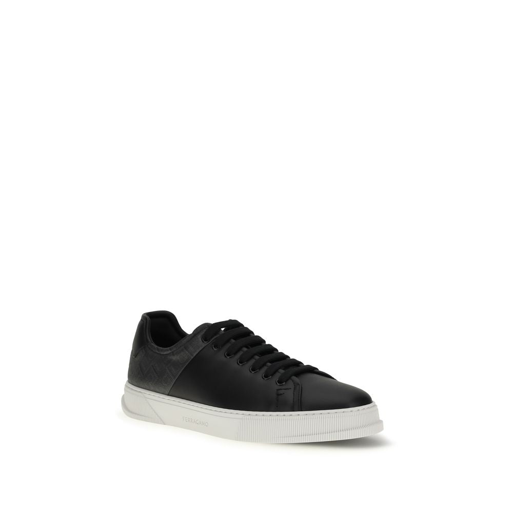 Ferragamo Black Calf Leather Bos Taurus Low Top Sneakers Ferragamo