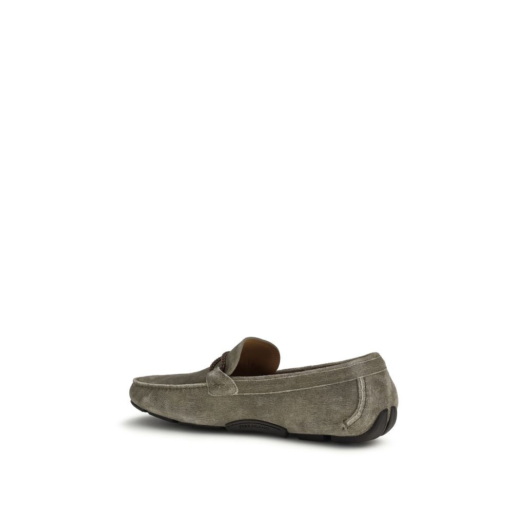 Ferragamo Gray Calf Leather Bos Taurus Slip-On Loafers Ferragamo