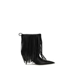 Black calf leather Balenciaga Bos Taurus ankle boots with sleek design and pointed toes, showcasing luxury footwear style.