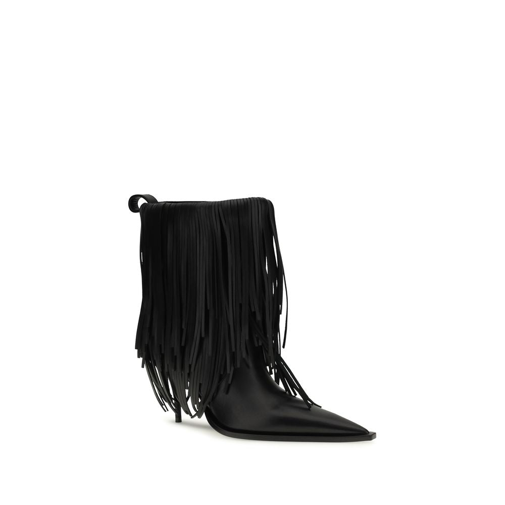 Black calf leather Balenciaga Bos Taurus ankle boots with sleek design and pointed toes.