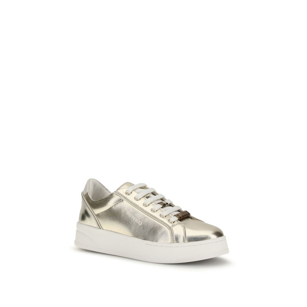 PINKO Gold Calf Leather Bos Taurus Platform Sneakers PINKO
