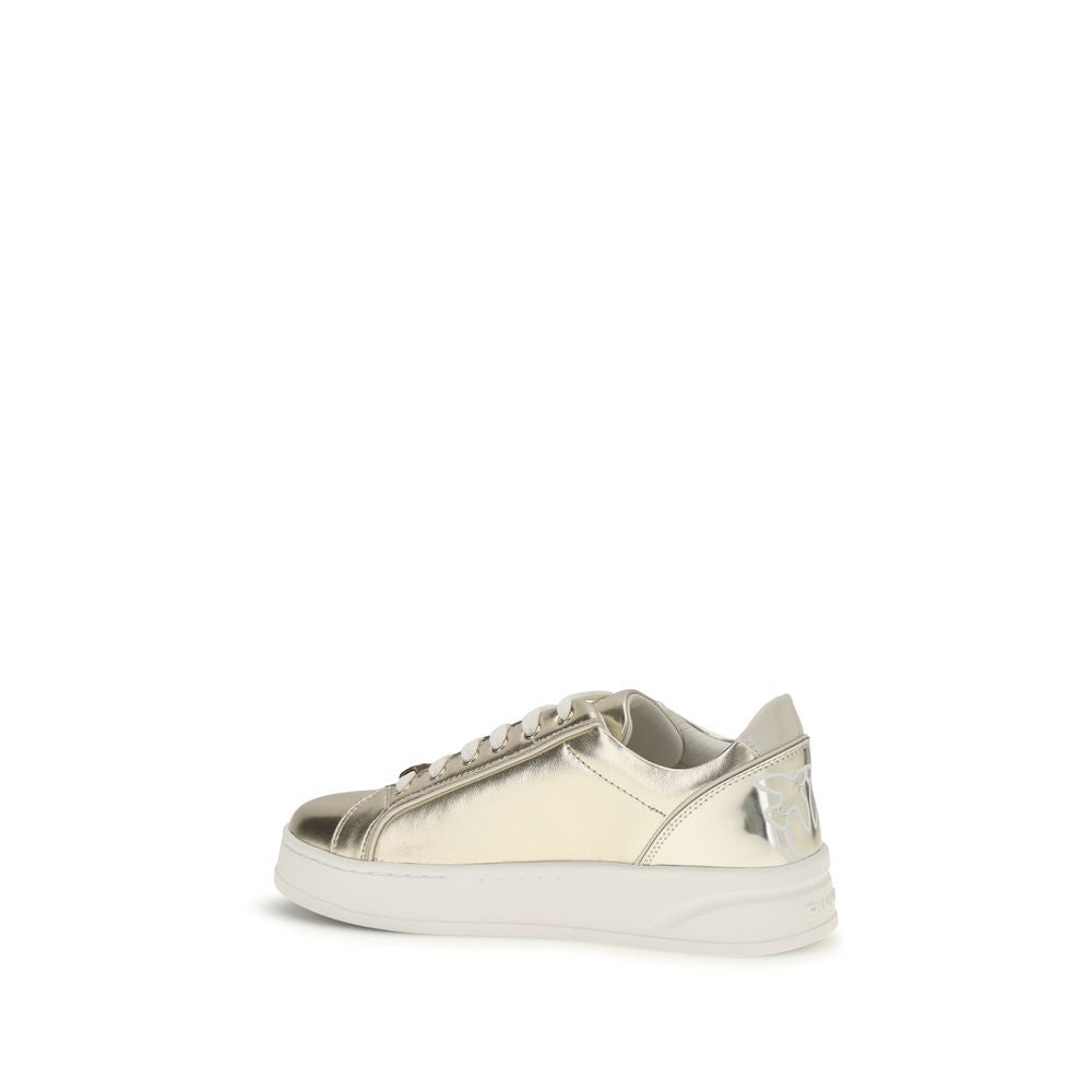 PINKO Gold Calf Leather Bos Taurus Platform Sneakers PINKO
