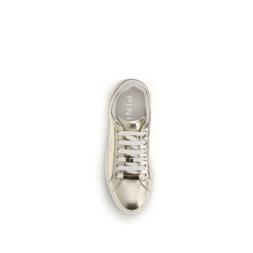 PINKO Gold Calf Leather Bos Taurus Platform Sneakers PINKO