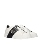White leather Philipp Plein sneakers with stylish design, featuring branding and modern athletic silhouette.