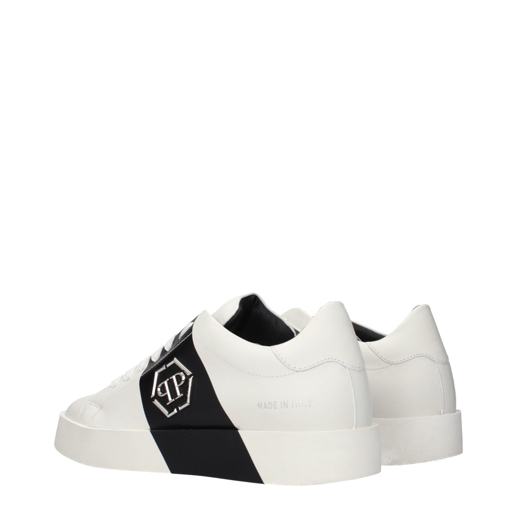 White leather sneakers by Philipp Plein with stylish design and branding details, featuring a sleek, modern look.