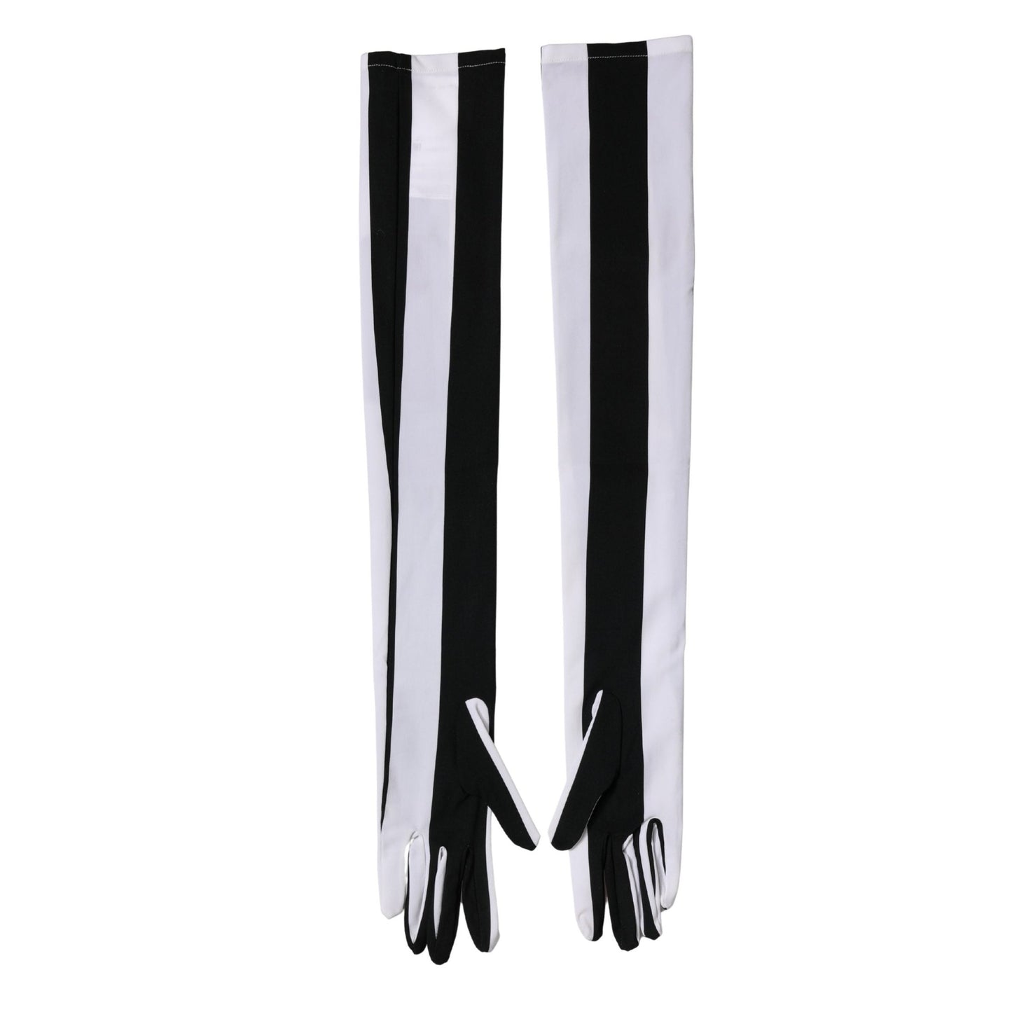 Dolce & Gabbana Black White Stripes Nylon Elbow Length Women Gloves