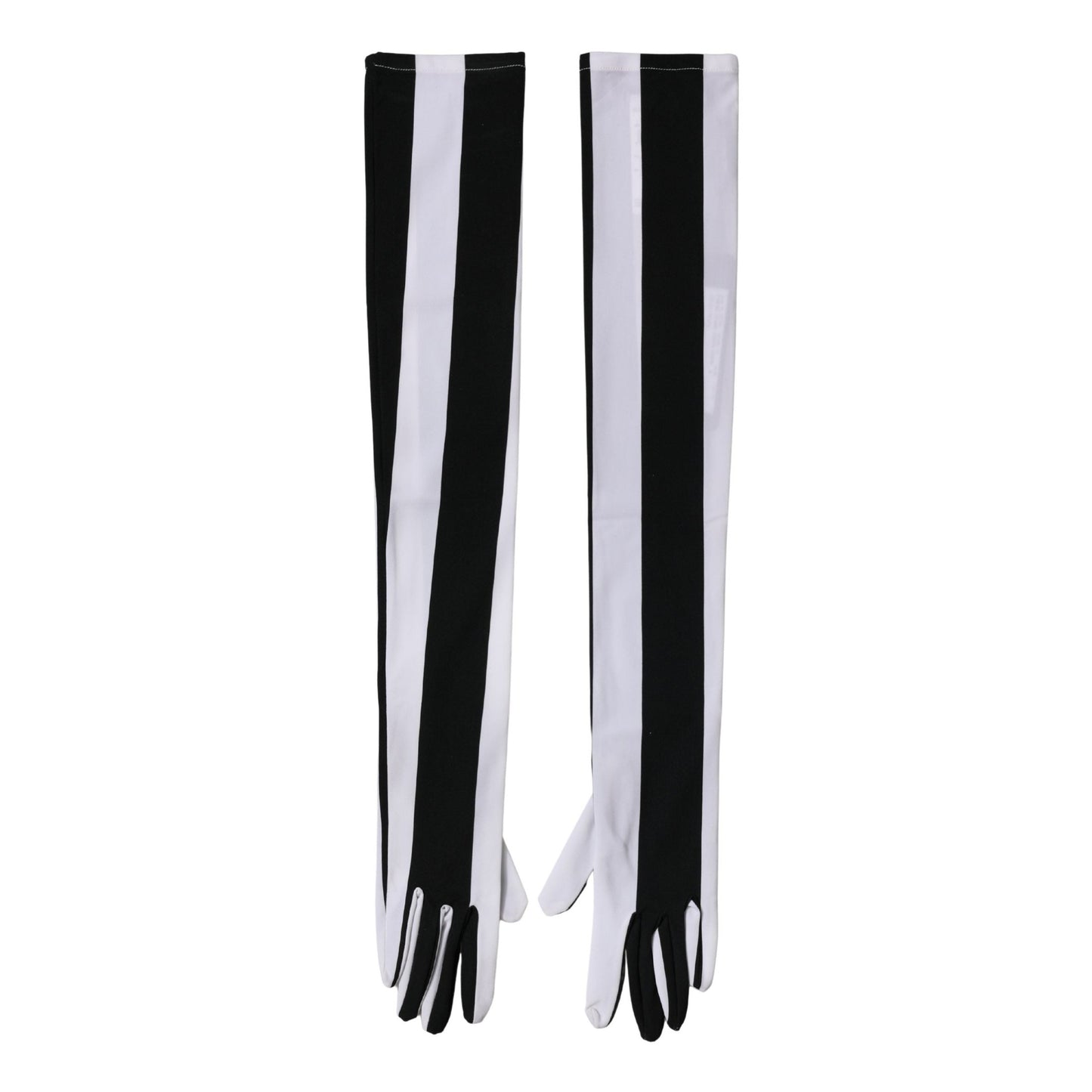 Dolce & Gabbana Black White Stripes Nylon Elbow Length Women Gloves