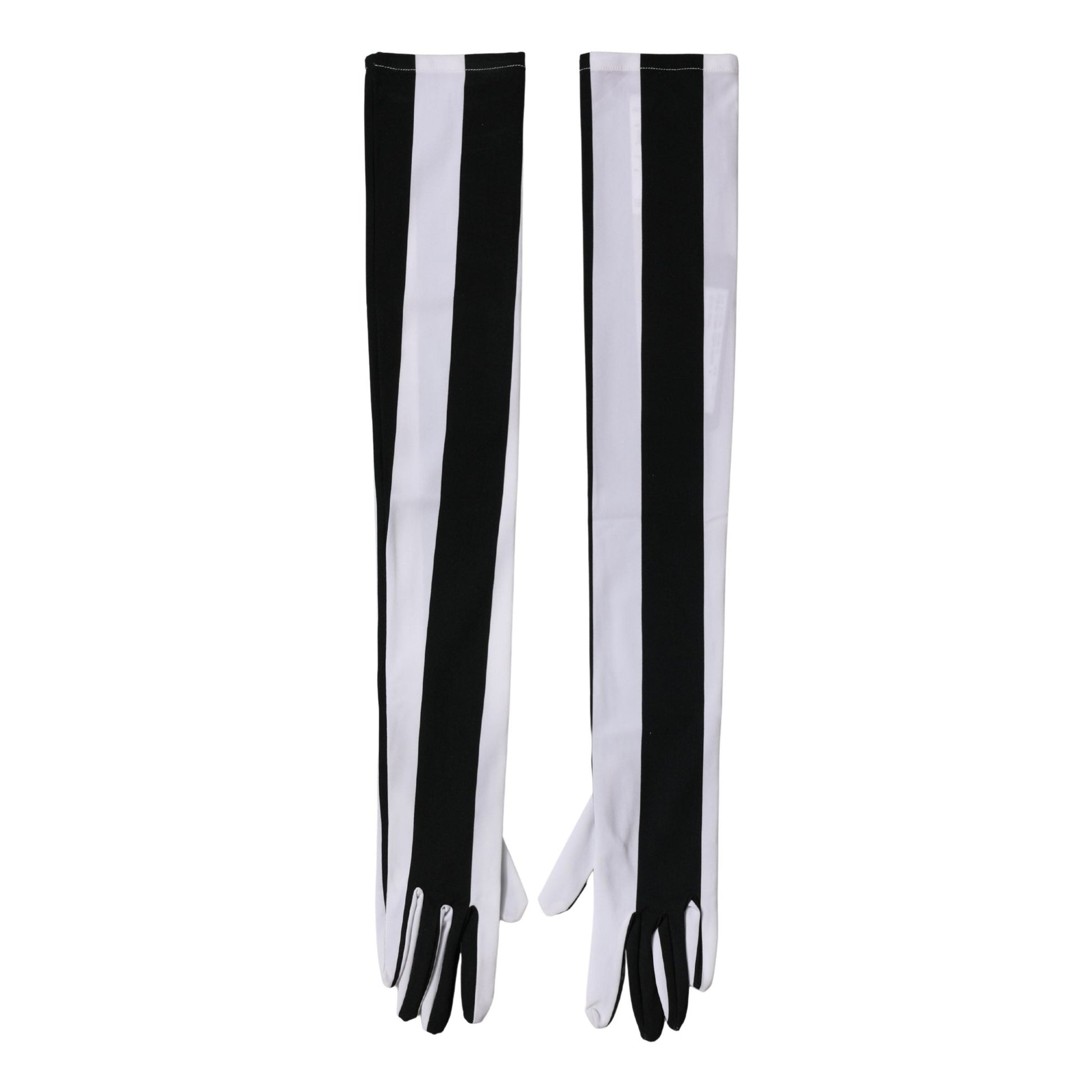 Dolce & Gabbana Black White Stripes Nylon Elbow Length Women Gloves