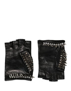 Dolce & Gabbana Women Black Embellished Wrist Length Mitten Gloves