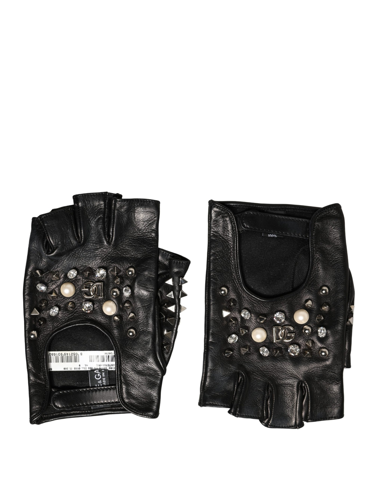 Dolce & Gabbana Black Embellished Wrist Length Mitten Women Gloves - Eljoys Fashion 