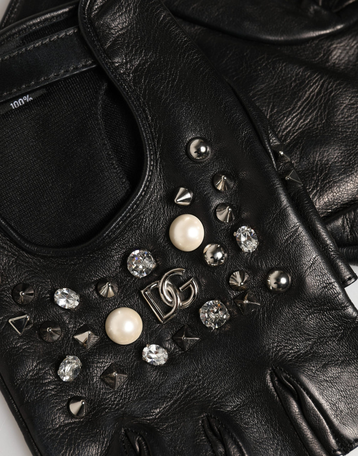 Dolce & Gabbana Black Embellished Wrist Length Mitten Women Gloves - Eljoys Fashion 