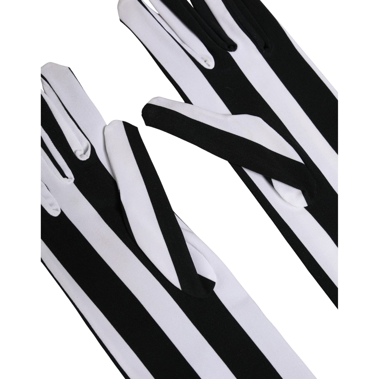 Dolce & Gabbana Black White Stripes Nylon Elbow Length Women Gloves