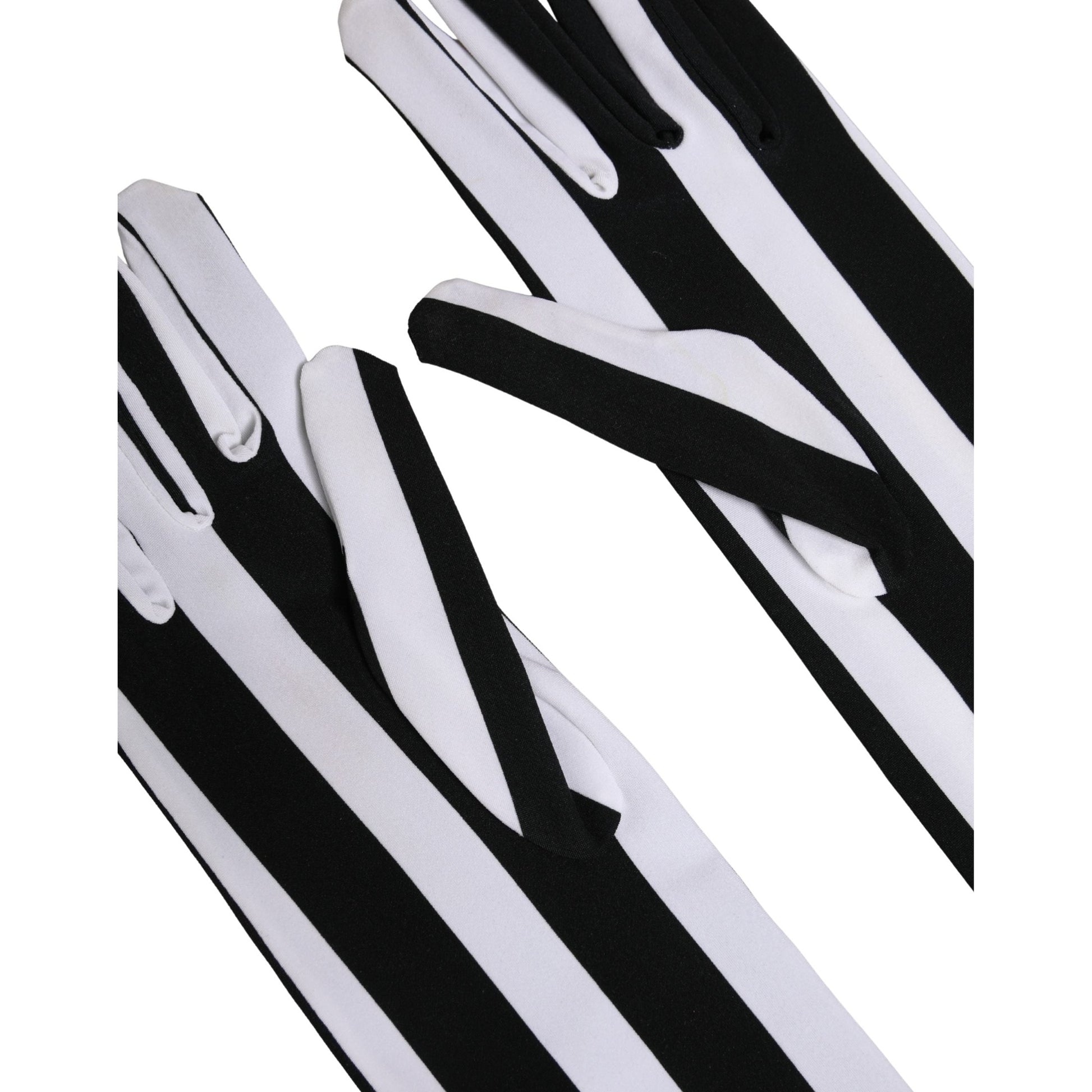Dolce & Gabbana Black White Stripes Nylon Elbow Length Women Gloves