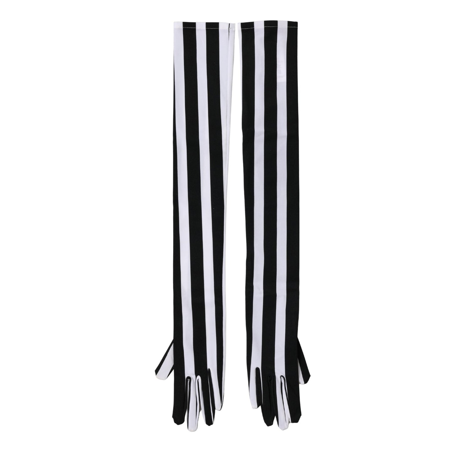 Dolce & Gabbana Black White Stripes Nylon Elbow Length Women Gloves