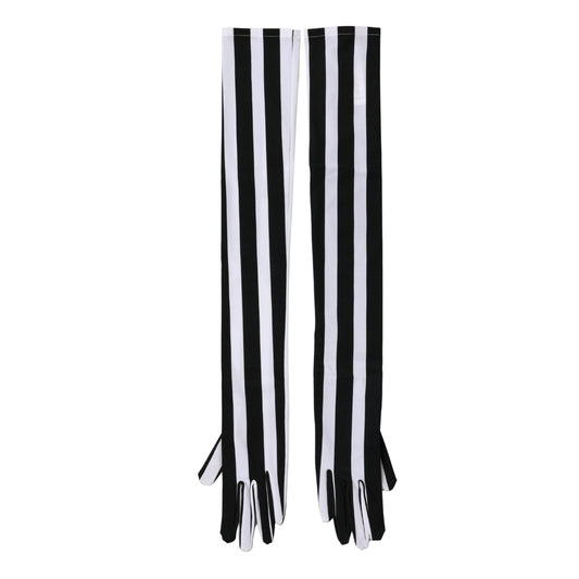 Dolce & Gabbana Black White Stripes Nylon Elbow Length Women Gloves