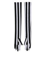 Dolce & Gabbana Black White Stripes Nylon Elbow Length Women Gloves