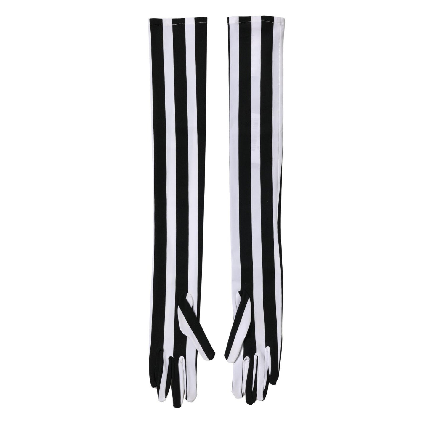 Dolce & Gabbana Black White Stripes Nylon Elbow Length Women Gloves