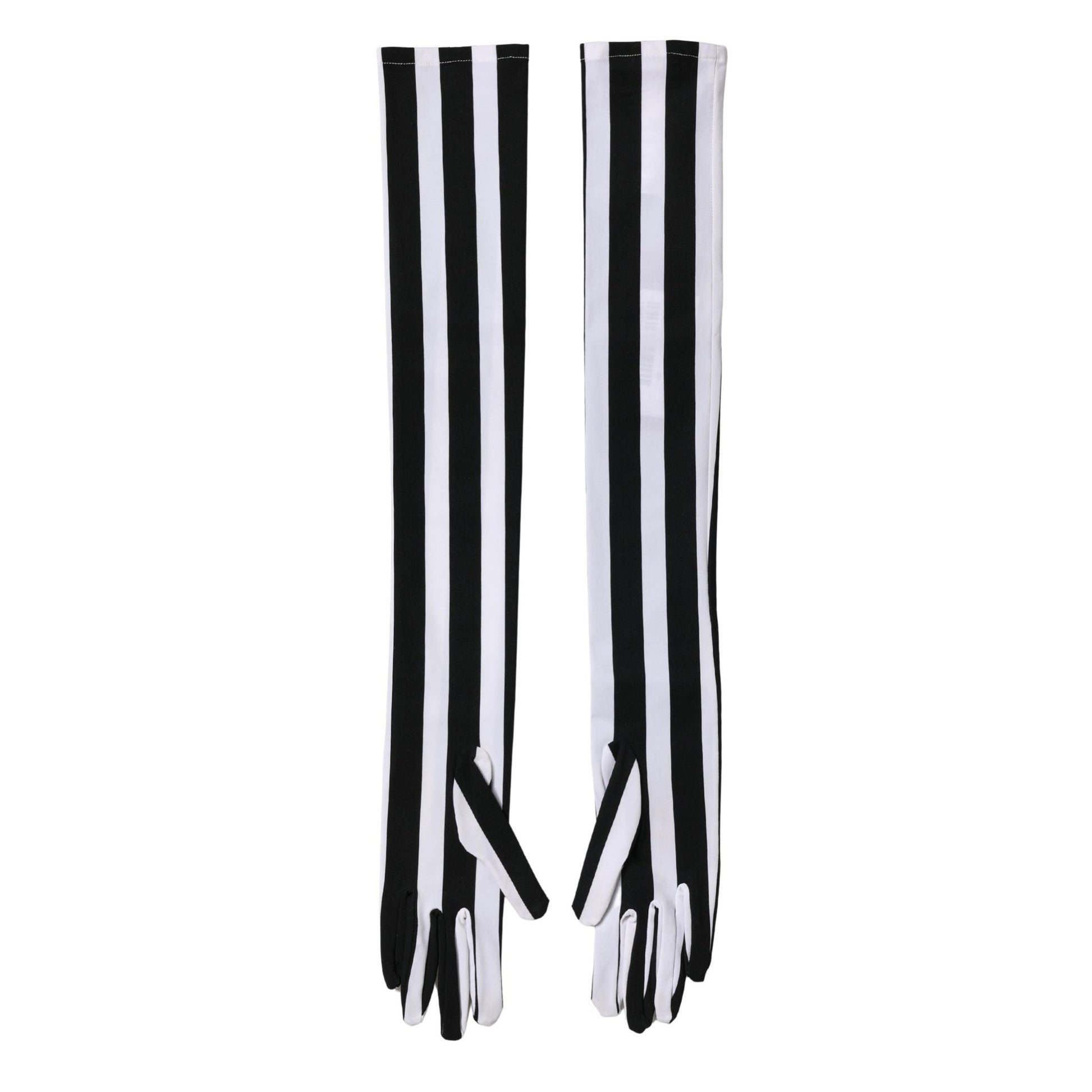 Dolce & Gabbana Black White Stripes Nylon Elbow Length Women Gloves