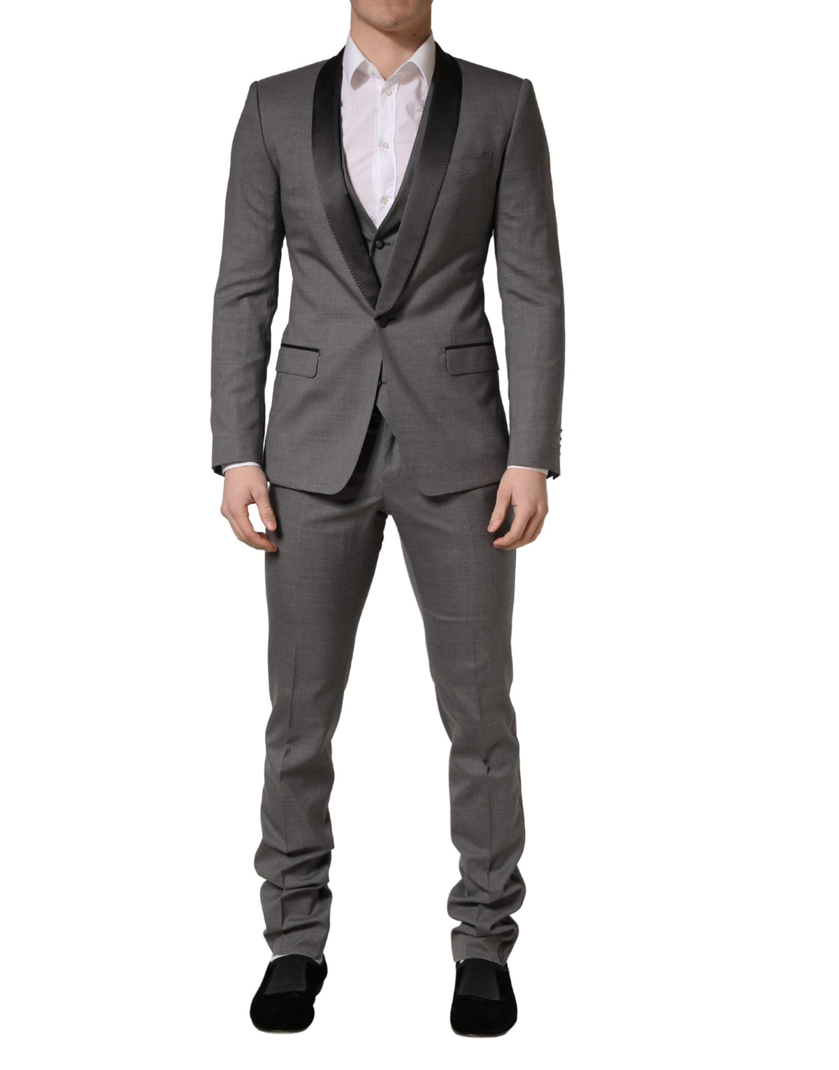 Dolce & Gabbana Gray Wool Single Breasted 1 Button 3PC Suit - Eljoys Fashion 
