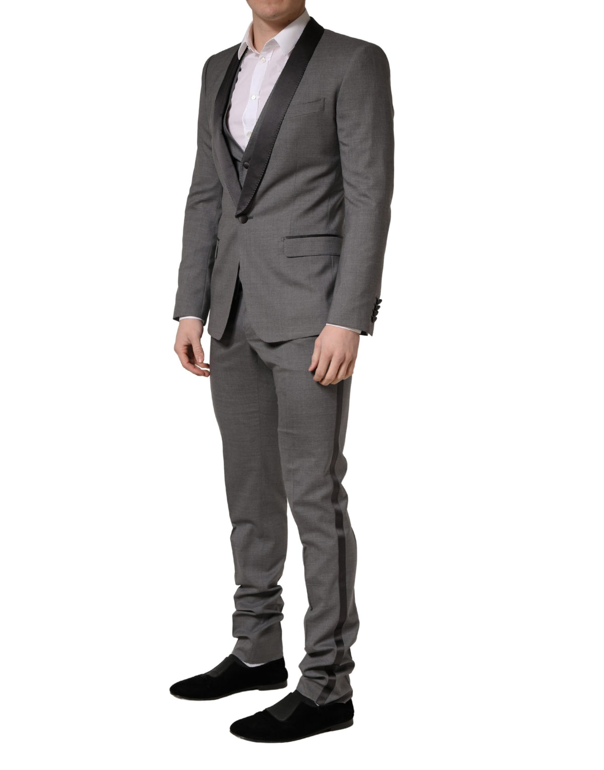 Dolce & Gabbana Gray Wool Single Breasted 1 Button 3PC Suit - Eljoys Fashion 