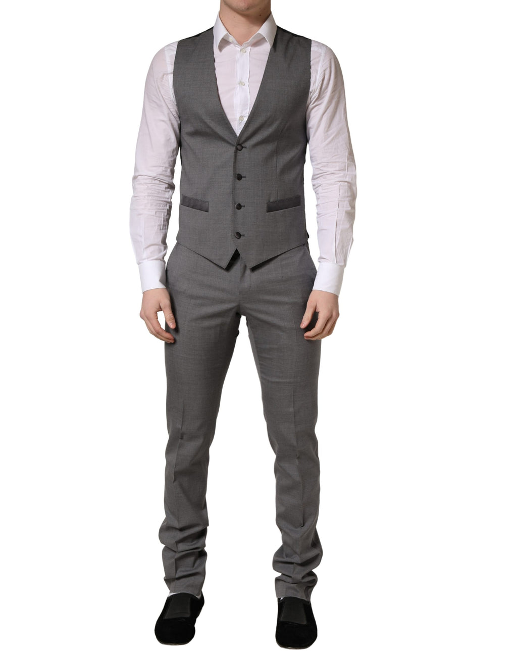 Dolce & Gabbana Gray Wool Single Breasted 1 Button 3PC Suit - Eljoys Fashion 