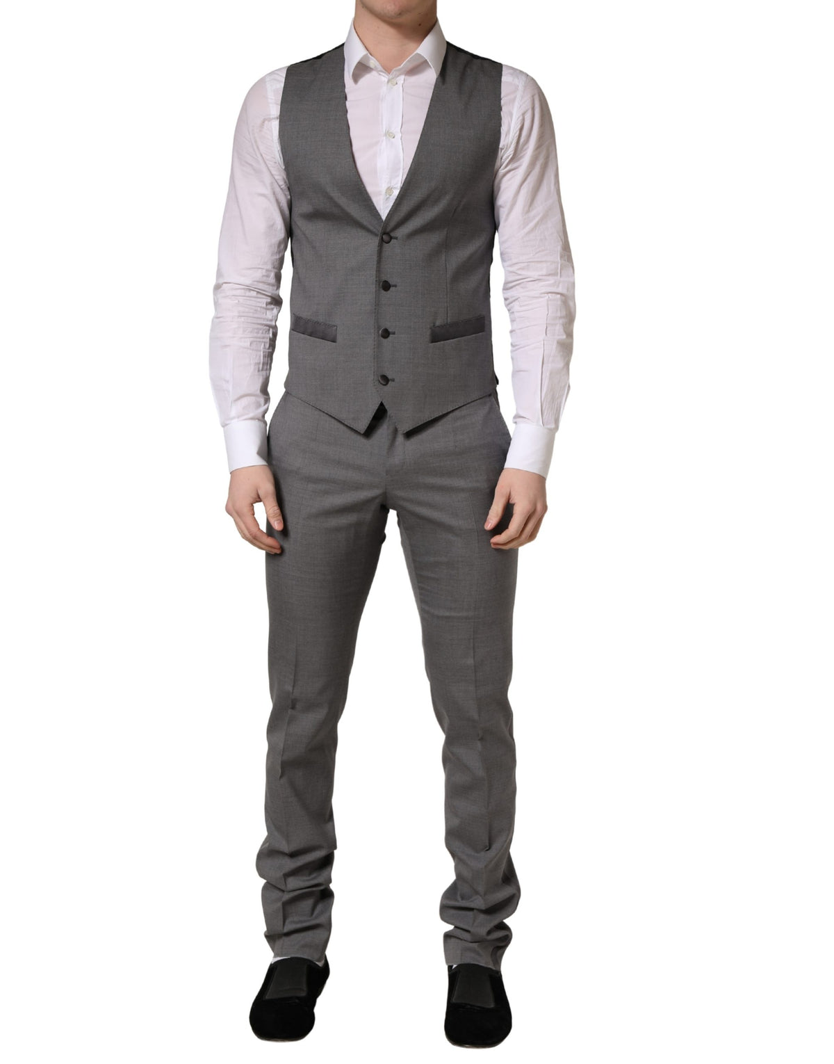 Dolce & Gabbana Gray Wool Single Breasted 1 Button 3PC Suit - Eljoys Fashion 