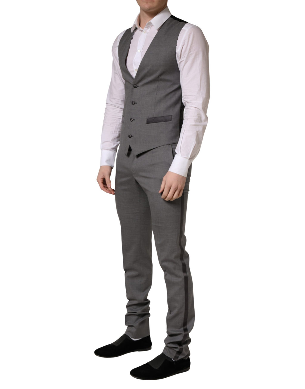 Dolce & Gabbana Gray Wool Single Breasted 1 Button 3PC Suit - Eljoys Fashion 