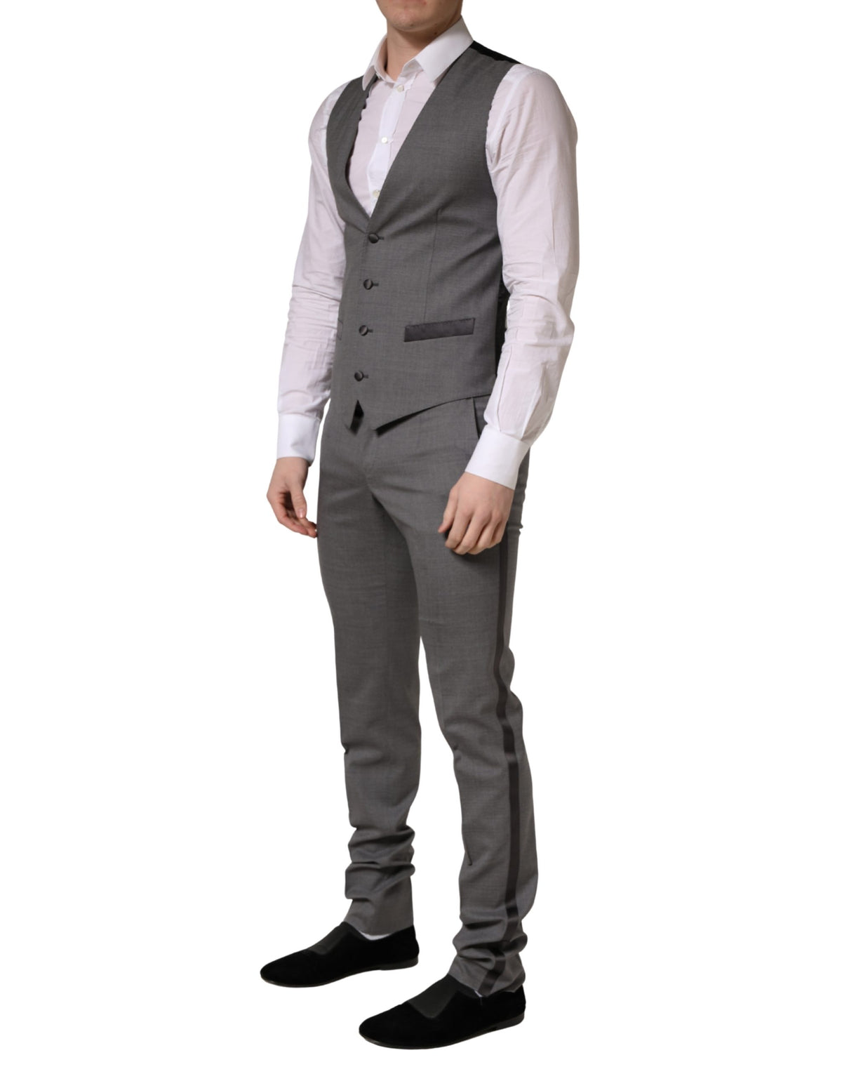 Dolce & Gabbana Gray Wool Single Breasted 1 Button 3PC Suit - Eljoys Fashion 