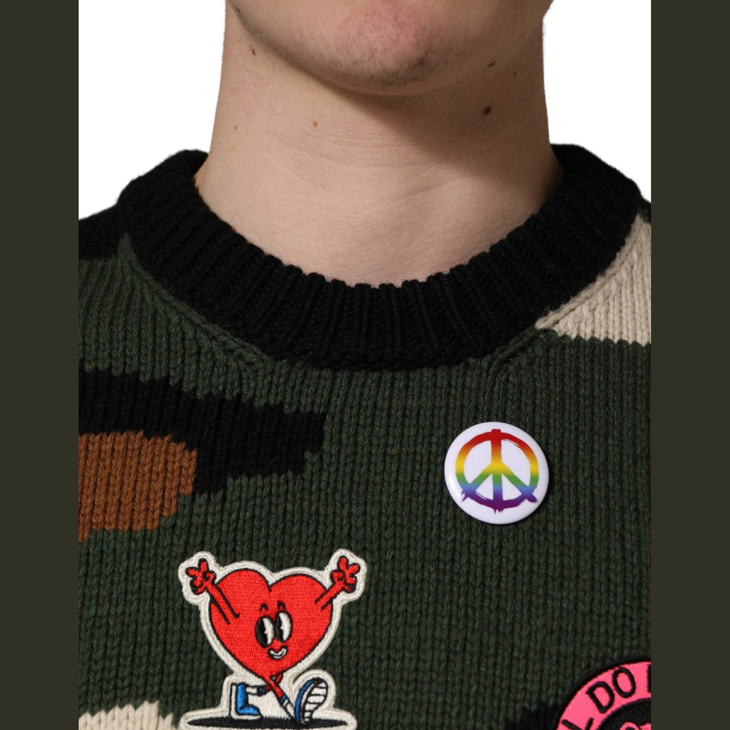 Dolce & Gabbana Multicolor Intarsia-Knit Camouflage Pullover Sweater