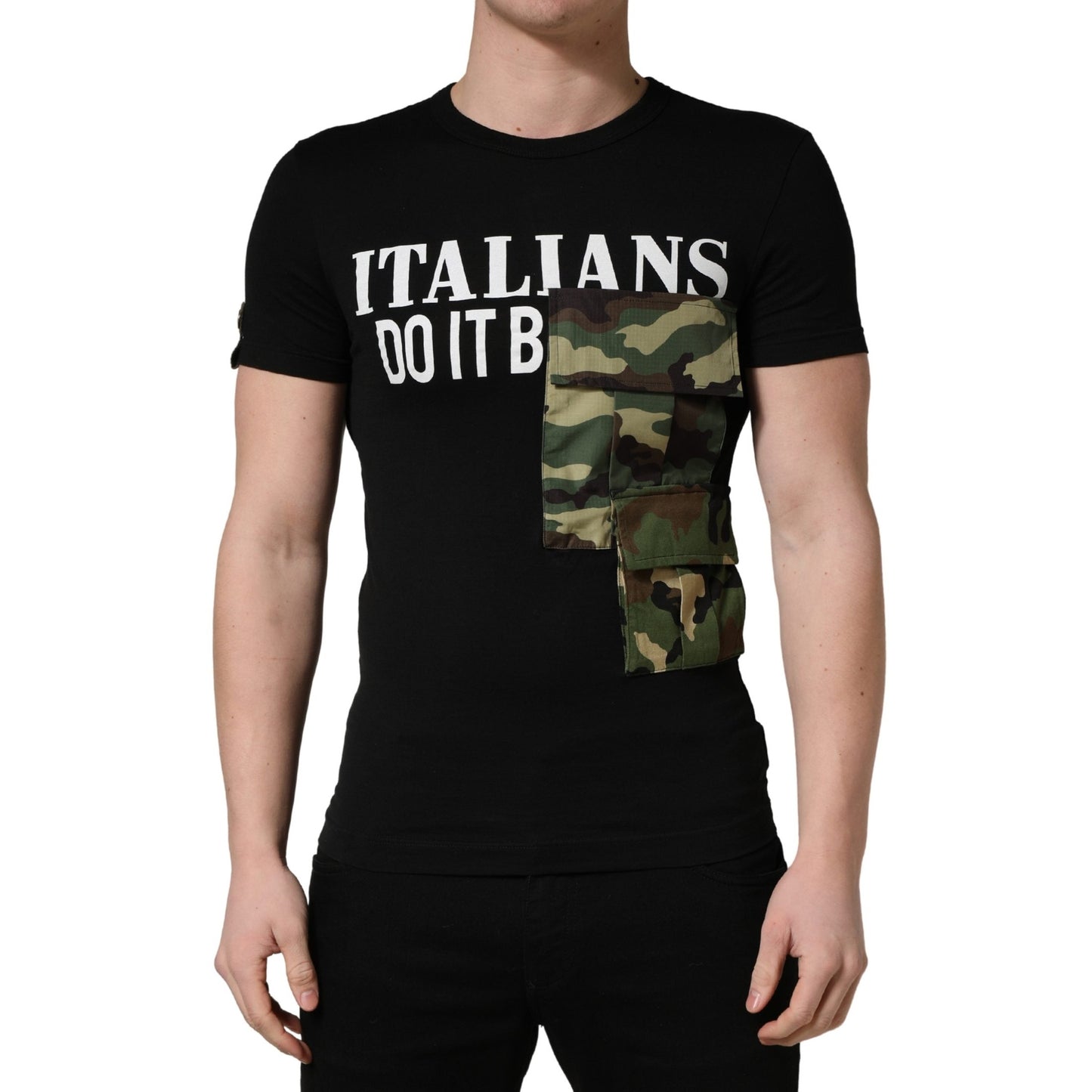 Dolce & Gabbana Black Italians Do It Better Camo Pocket Men T-shirt