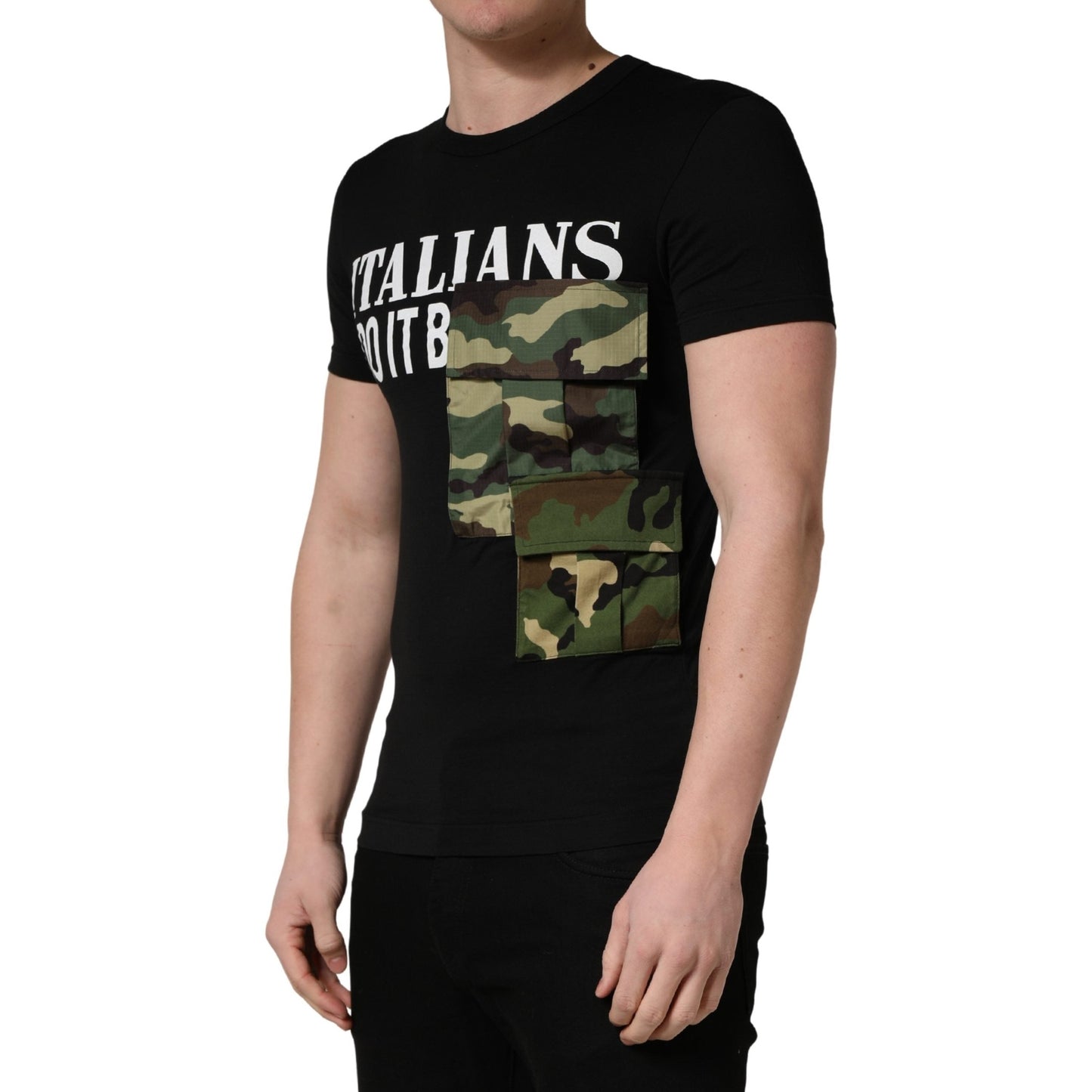 Dolce & Gabbana Black Italians Do It Better Camo Pocket Men T-shirt