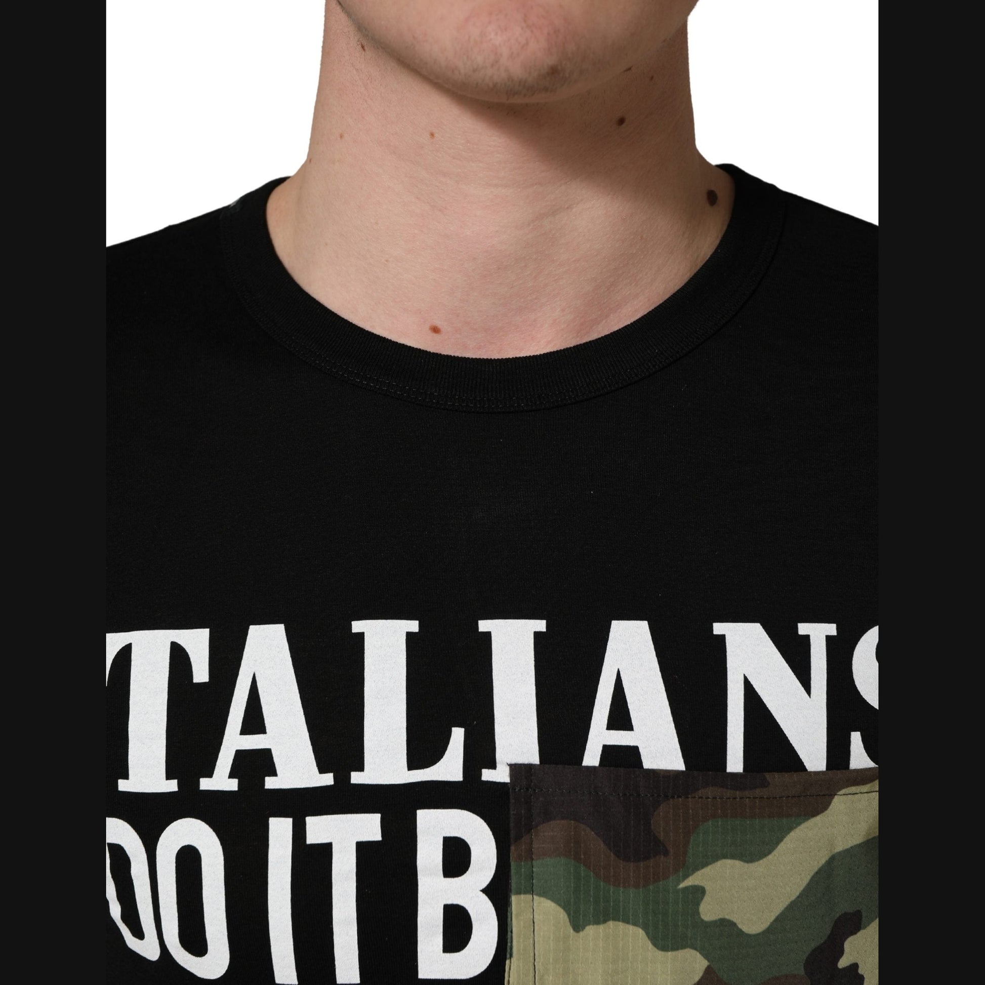 Dolce & Gabbana Black Italians Do It Better Camo Pocket Men T-shirt