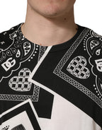Dolce & Gabbana Black White Bandana Cotton Crew Neck  T-shirt - Eljoys Fashion 
