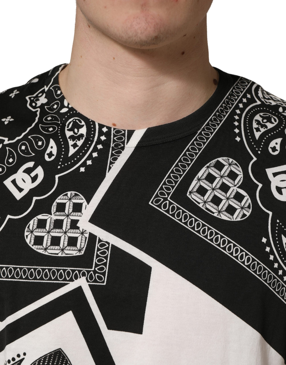 Dolce & Gabbana Black White Bandana Cotton Crew Neck  T-shirt - Eljoys Fashion 