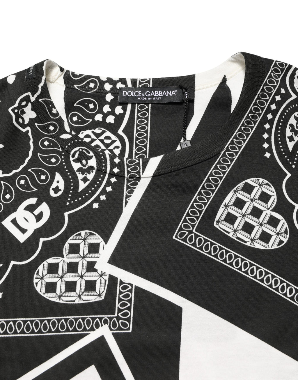 Dolce & Gabbana Black White Bandana Cotton Crew Neck  T-shirt - Eljoys Fashion 